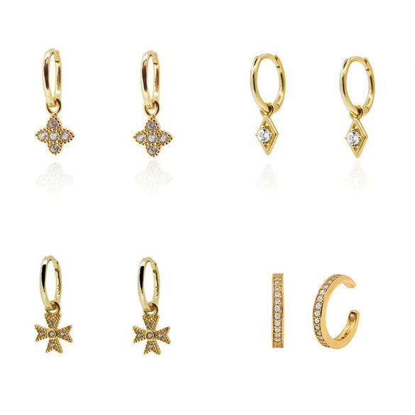 Wholesale Women's Copper Geometric Four Leaf Clover Micro Inlaid Zircon Earrings Minimalist Style