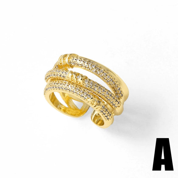 Wholesale Women's Copper Geometric Four Leaf Clover Ring 18K Gold Plated