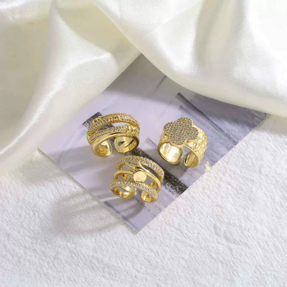 Wholesale Women's Copper Geometric Four Leaf Clover Ring 18K Gold Plated