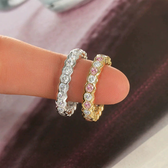 Wholesale Women's Copper Geometric Hexagonal Inlaid Zircon Ring