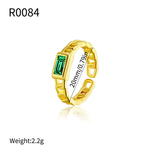 Wholesale Women's Copper Geometric Hollow Opening Adjustable Zircon Ring With Electroplating And Niche Chain Design