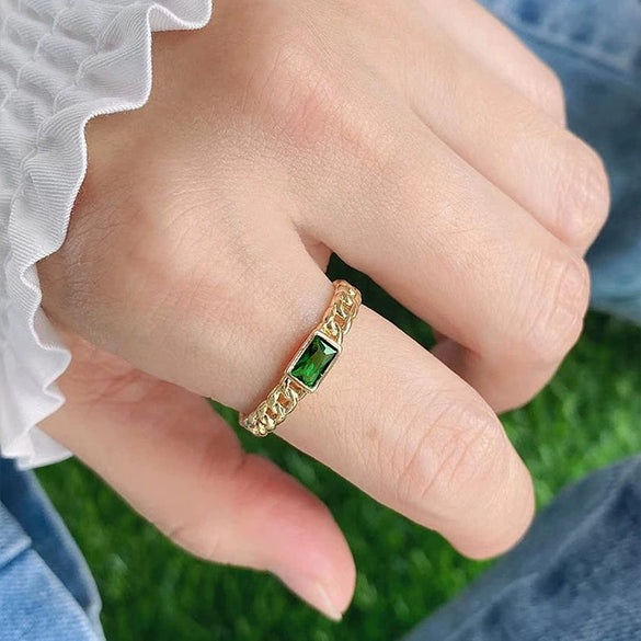 Wholesale Women's Copper Geometric Hollow Opening Adjustable Zircon Ring With Electroplating And Niche Chain Design