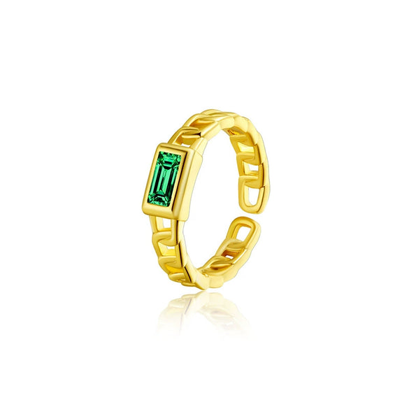 Wholesale Women's Copper Geometric Hollow Opening Adjustable Zircon Ring With Electroplating And Niche Chain Design