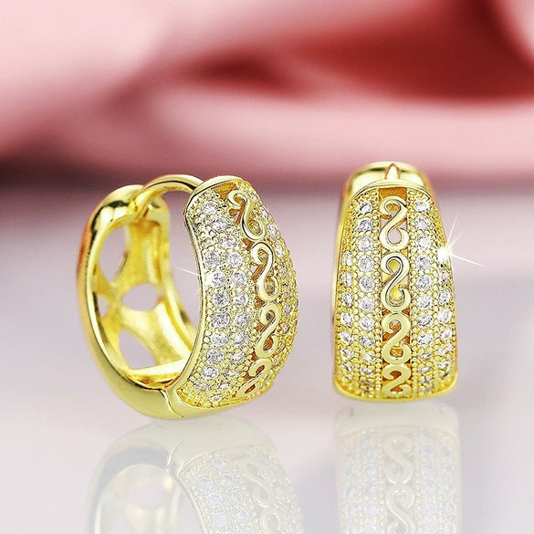 Wholesale Women's Copper Geometric Hollow Out Earrings Set With Zirconia Retro Design