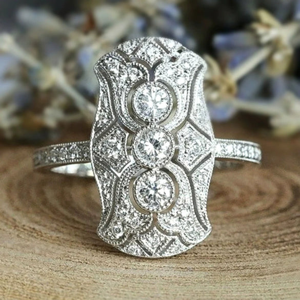 Wholesale Women's Copper Geometric Hollow Palace Style Ring With Zircon Design