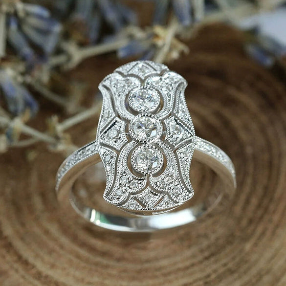 Wholesale Women's Copper Geometric Hollow Palace Style Ring With Zircon Design