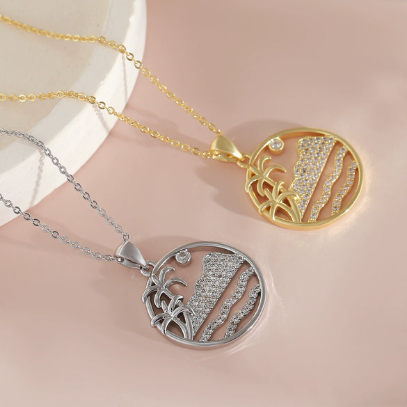 Wholesale Women's Copper Geometric Hollow Round Ocean Forest Style Necklace With Electroplating