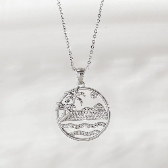 Wholesale Women's Copper Geometric Hollow Round Ocean Forest Style Necklace With Electroplating