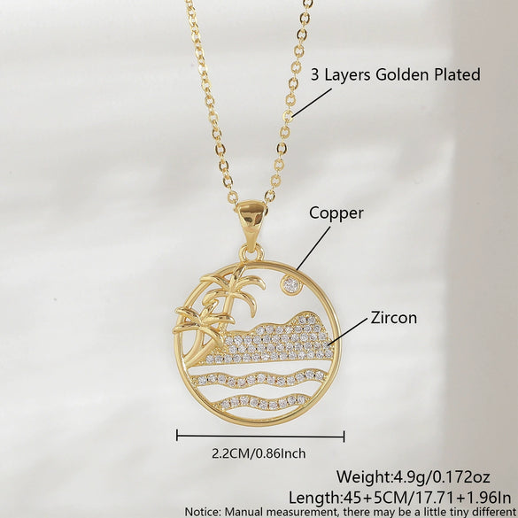 Wholesale Women's Copper Geometric Hollow Round Ocean Forest Style Necklace With Electroplating