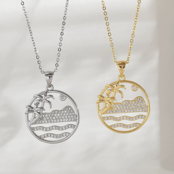 Wholesale Women's Copper Geometric Hollow Round Ocean Forest Style Necklace With Electroplating