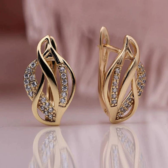 Wholesale Women's Copper Geometric Hollow Twist Woven Inlaid Zircon Earrings