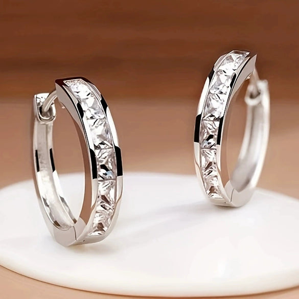 Wholesale Women's Copper Geometric Hoop Earrings With Zircon Inlay