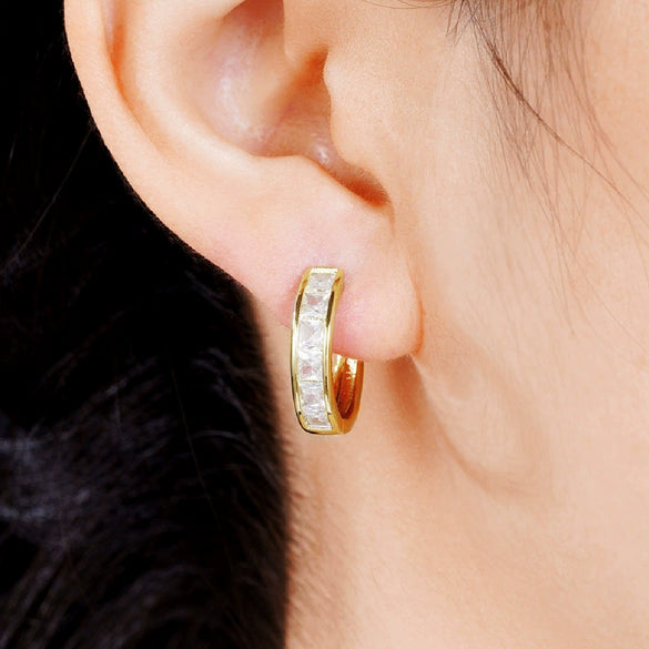 Wholesale Women's Copper Geometric Hoop Earrings With Zircon Inlay