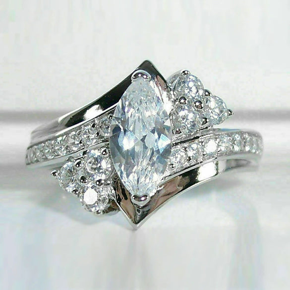Wholesale Women's Copper Geometric Horse Eye Shaped Zircon Ring