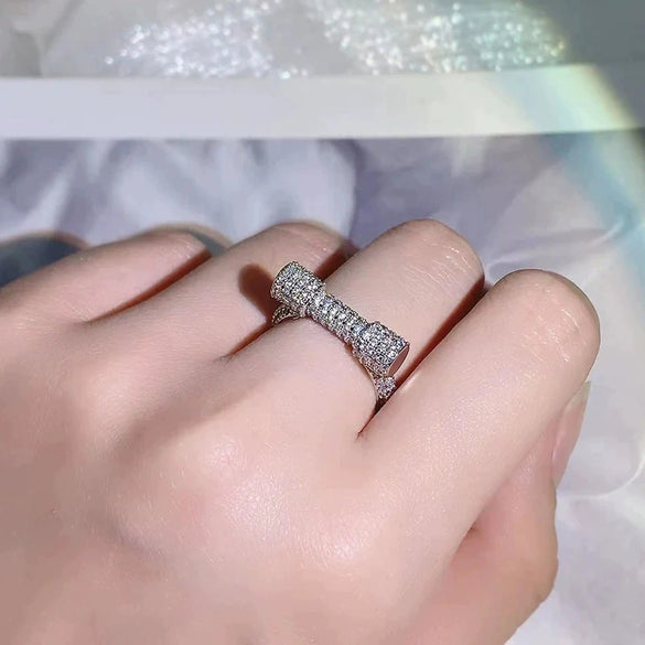 Wholesale Women's Copper Geometric Inlaid Zircon Dumbbell Shape Ring