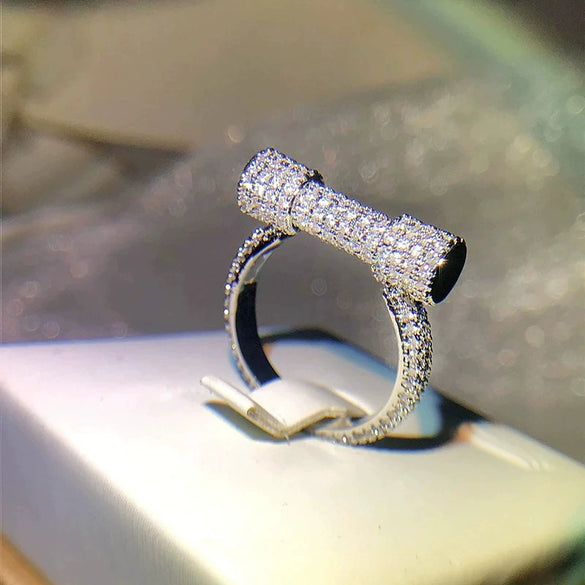 Wholesale Women's Copper Geometric Inlaid Zircon Dumbbell Shape Ring