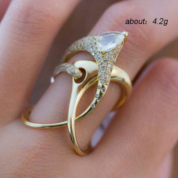Wholesale Women's Copper Geometric Inlaid Zircon Hand Jewelry Ring