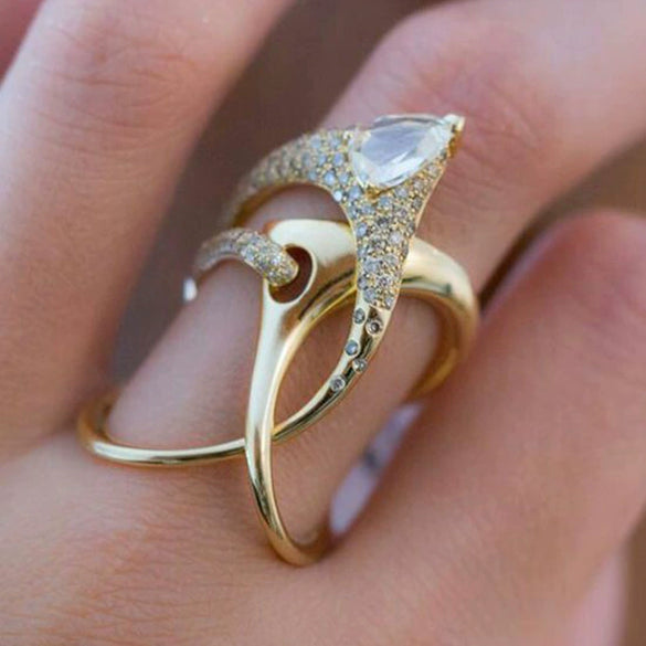 Wholesale Women's Copper Geometric Inlaid Zircon Hand Jewelry Ring