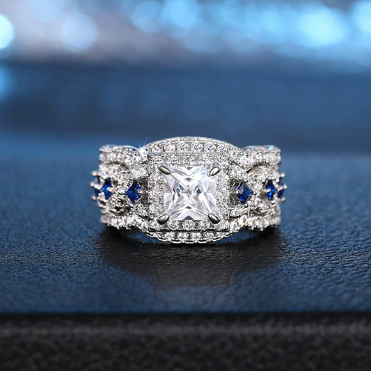 Wholesale Women's Copper Geometric Inlaid Zircon Light Luxury Square Ring