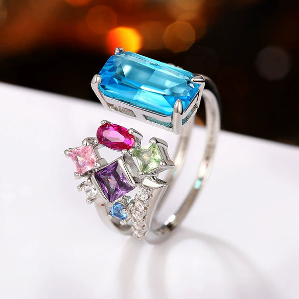 Wholesale Women's Copper Geometric Inlaid Zircon Open Ring Light Luxury Niche Design