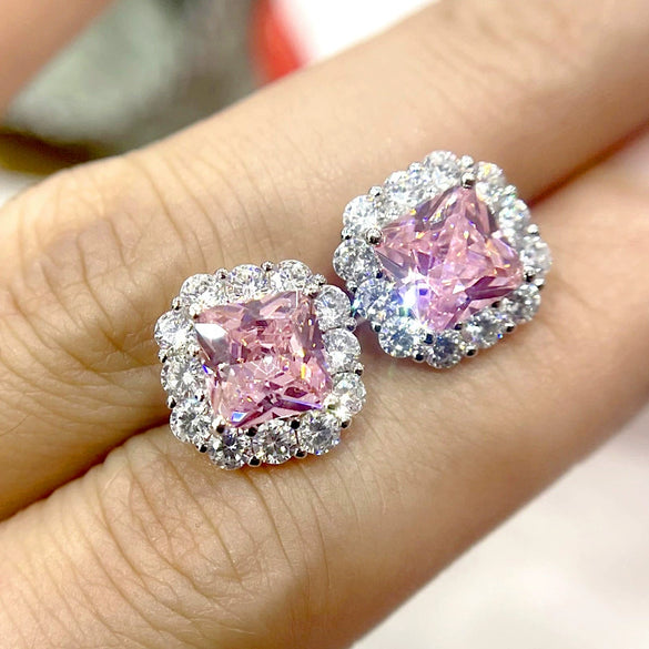Wholesale Women's Copper Geometric Inlaid Zircon Stud Earrings Light Luxury Style