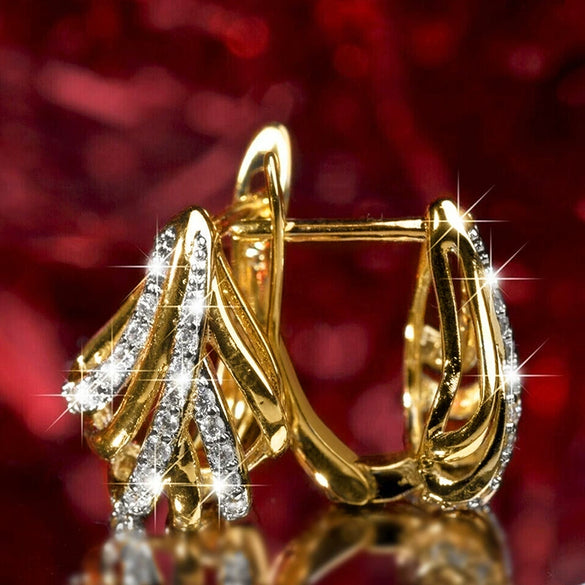 Wholesale Women's Copper Geometric Leaf Earrings Set With Zirconia Elegant Style