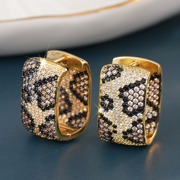 Wholesale Women's Copper Geometric Leopard Print Zirconia Earrings