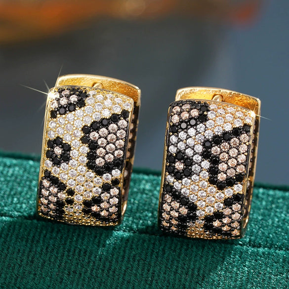 Wholesale Women's Copper Geometric Leopard Print Zirconia Earrings