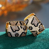 Wholesale Women's Copper Geometric Leopard Print Zirconia Earrings