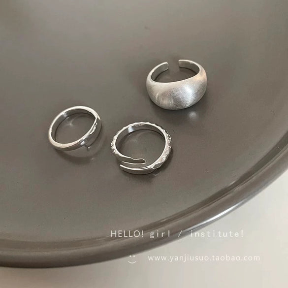 Wholesale Women's Copper Geometric Matte Silver Brushed Open Finger Ring With Electroplating