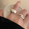 Wholesale Women's Copper Geometric Matte Silver Brushed Open Finger Ring With Electroplating