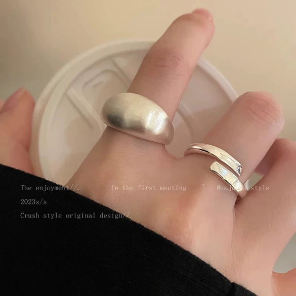 Wholesale Women's Copper Geometric Matte Silver Brushed Open Finger Ring With Electroplating