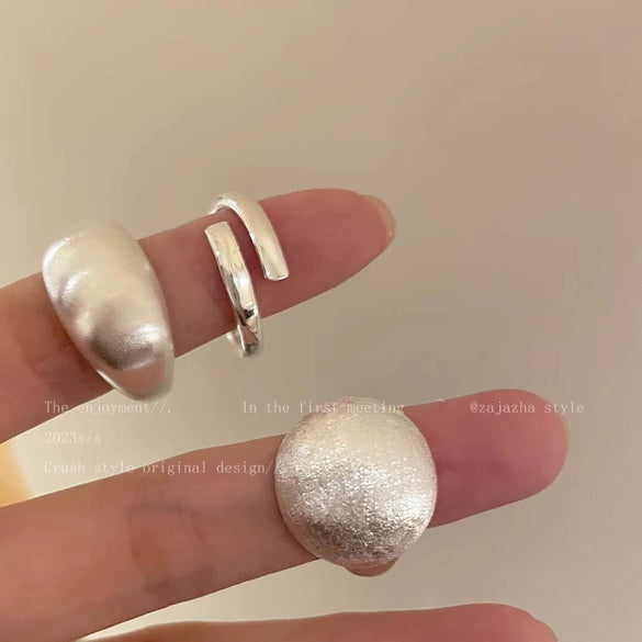 Wholesale Women's Copper Geometric Matte Silver Brushed Open Finger Ring With Electroplating