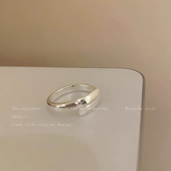 Wholesale Women's Copper Geometric Matte Silver Brushed Open Finger Ring With Electroplating