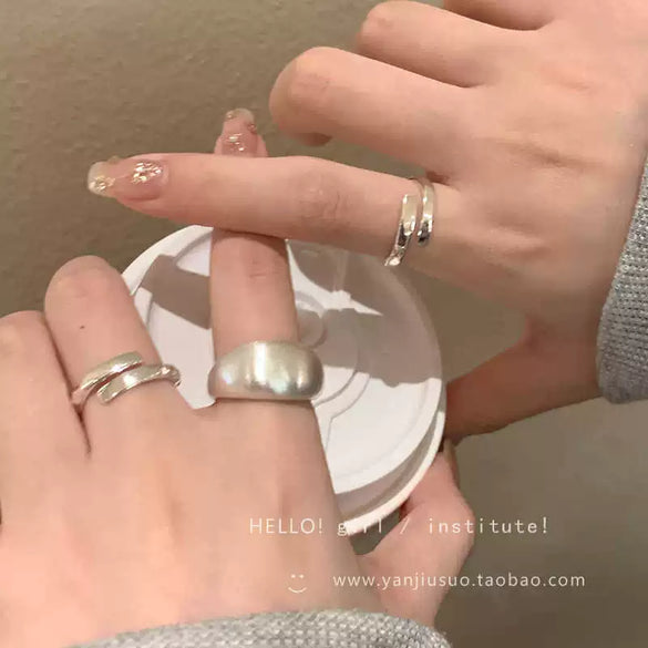 Wholesale Women's Copper Geometric Matte Silver Brushed Open Finger Ring With Electroplating