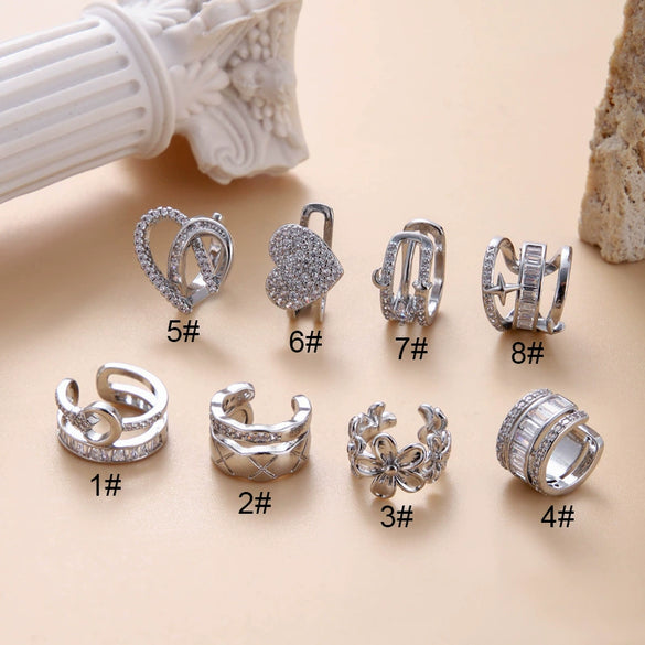 Wholesale Women's Copper Geometric Microinlaid Zircon Cartilage Ear Clip Electroplated