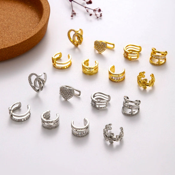 Wholesale Women's Copper Geometric Microinlaid Zircon Cartilage Ear Clip Electroplated