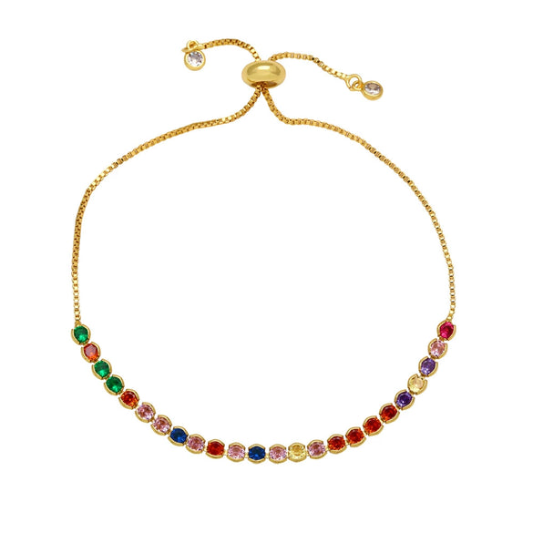 Wholesale Women's Copper Geometric Microinlay Colorful Zircon Adjustable Bracelet