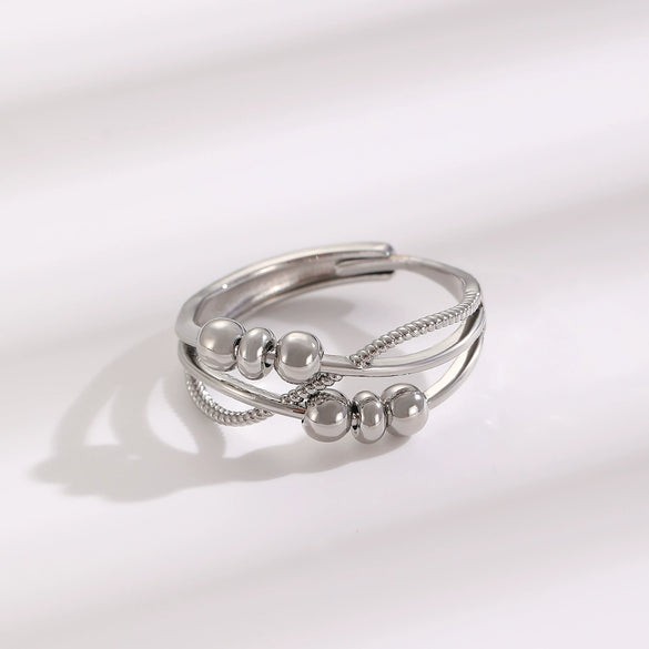 Wholesale Women's Copper Geometric Multilayer Crossrotating Flexible Strain Opening Adjustable Anxiety Transfer Ring With Electroplating
