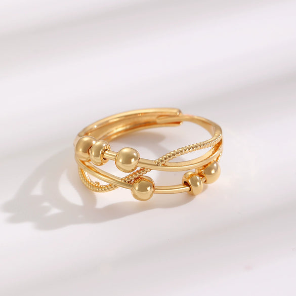 Wholesale Women's Copper Geometric Multilayer Crossrotating Flexible Strain Opening Adjustable Anxiety Transfer Ring With Electroplating