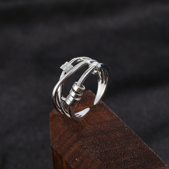 Wholesale Women's Copper Geometric Multilayer Crossrotating Flexible Strain Opening Adjustable Anxiety Transfer Ring With Electroplating