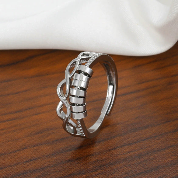 Wholesale Women's Copper Geometric Multilayer Crossrotating Flexible Strain Opening Adjustable Anxiety Transfer Ring With Electroplating