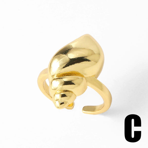 Wholesale Women's Copper Geometric Ocean Starfish Conch Open Ring Goldplated