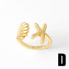 Wholesale Women's Copper Geometric Ocean Starfish Conch Open Ring Goldplated