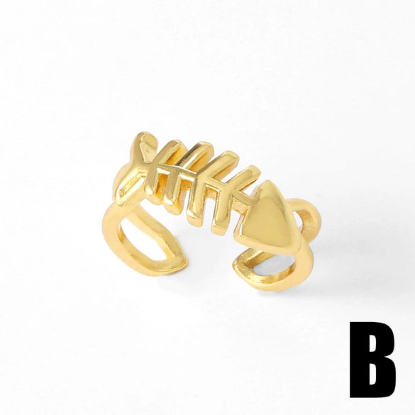 Wholesale Women's Copper Geometric Ocean Starfish Conch Open Ring Goldplated