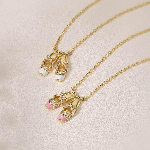 Wholesale Women's Copper Geometric Oildripping Ballet Shoe Pendant Necklace With O Word Chain
