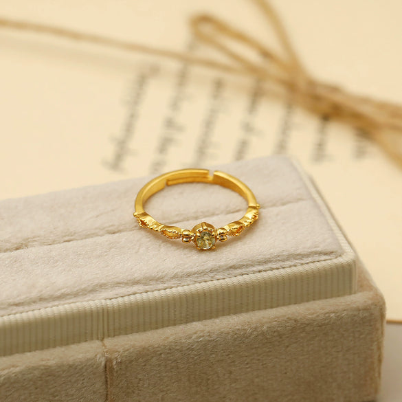 Wholesale Women's Copper Geometric Olive Green Zircon Opening Adjustable Ring With Electroplating