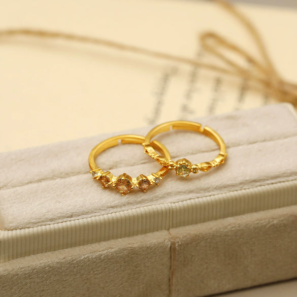 Wholesale Women's Copper Geometric Olive Green Zircon Opening Adjustable Ring With Electroplating