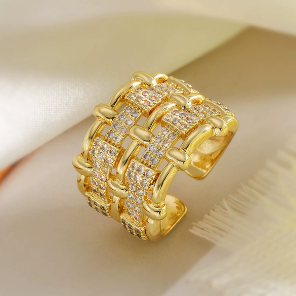 Wholesale Women's Copper Geometric Open Ring With 18K Gold Plating And Micro Inlay Zircon