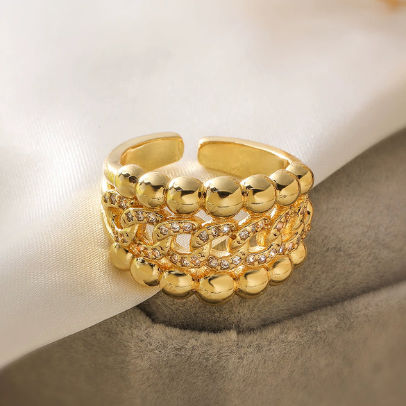 Wholesale Women's Copper Geometric Open Ring With 18K Gold Plating And Micro Inlay Zircon